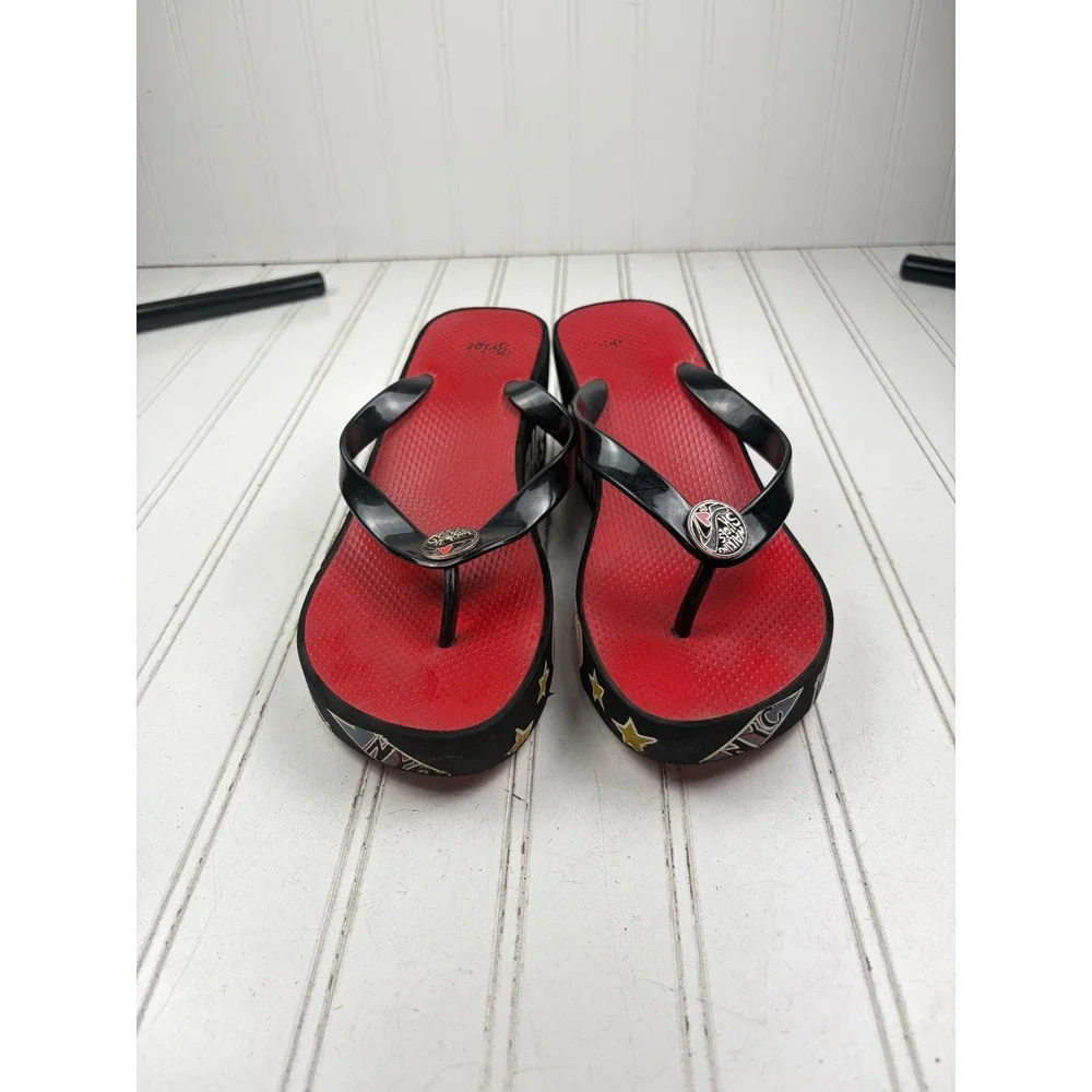 Brighton Vintage Y2K Glam Red Platform Wedge Flip Flops Women's Size 8